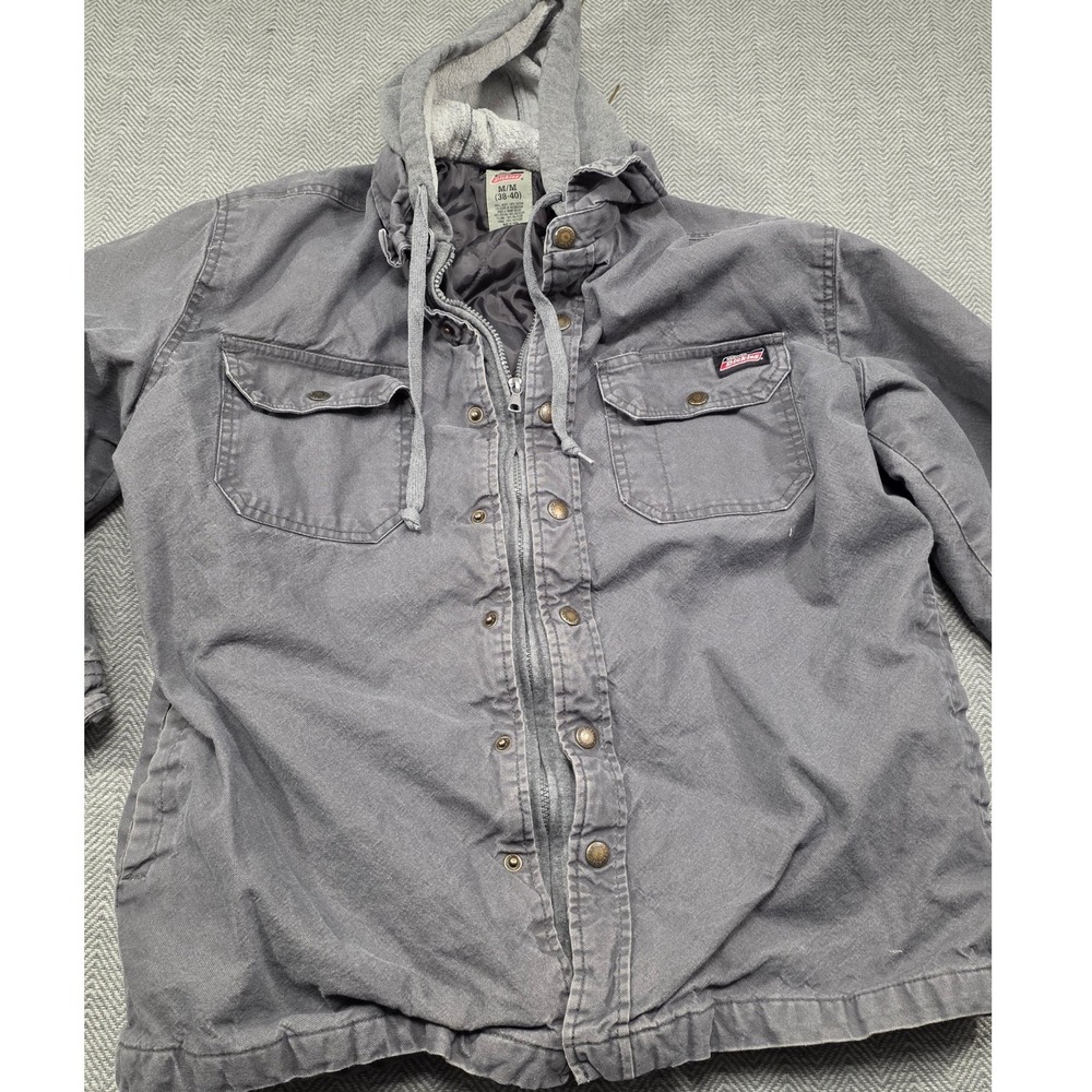 Genuine Dickies Mens Gray Hooded‎ Canvas Work Jacket Quilted Lined Size M